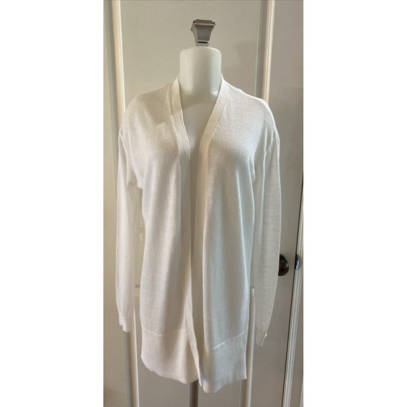 Ann Taylor Sweaters - Ann Taylor White Linen Blend Open Knit Cardigan Sweater Size Small Longline NEW
